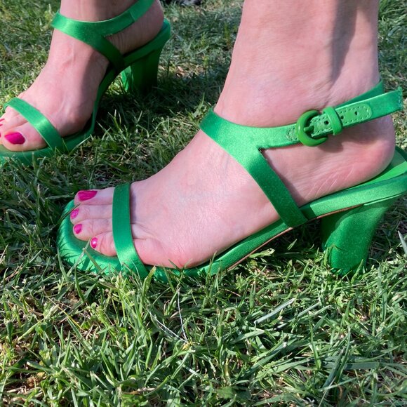 Vince Luella Satin Strappy Heel Sandals In Garden Green Size 38 EU - Picture 14 of 15